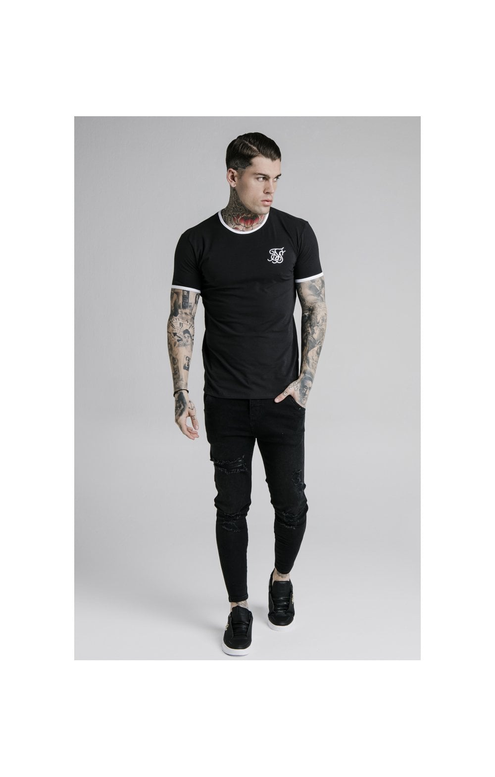 SikSilk Straight Hem Ringer Tee – Black & White (3)