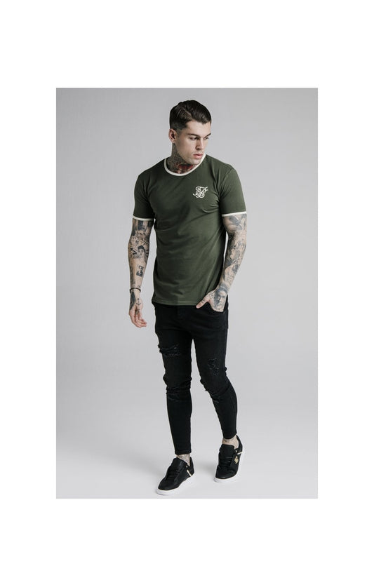 SikSilk Straight Hem Ringer Tee – Khaki & Off White