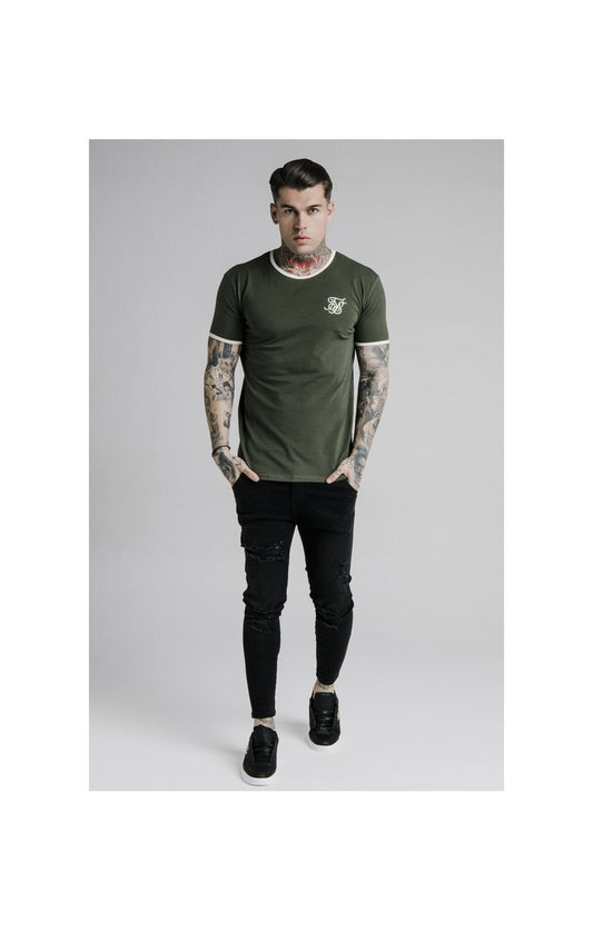 SikSilk Straight Hem Ringer Tee – Khaki & Off White