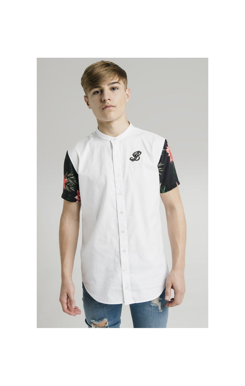 Illusive London S/S Grandad Collar Raglan Shirt - White & Floral (1)