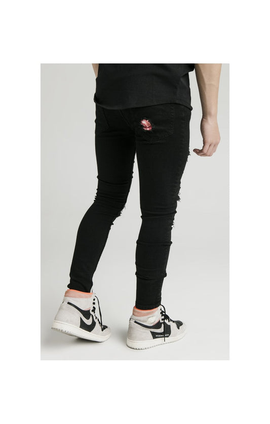 Illusive London Distressed Floral Patch Jeans - Black & Floral
