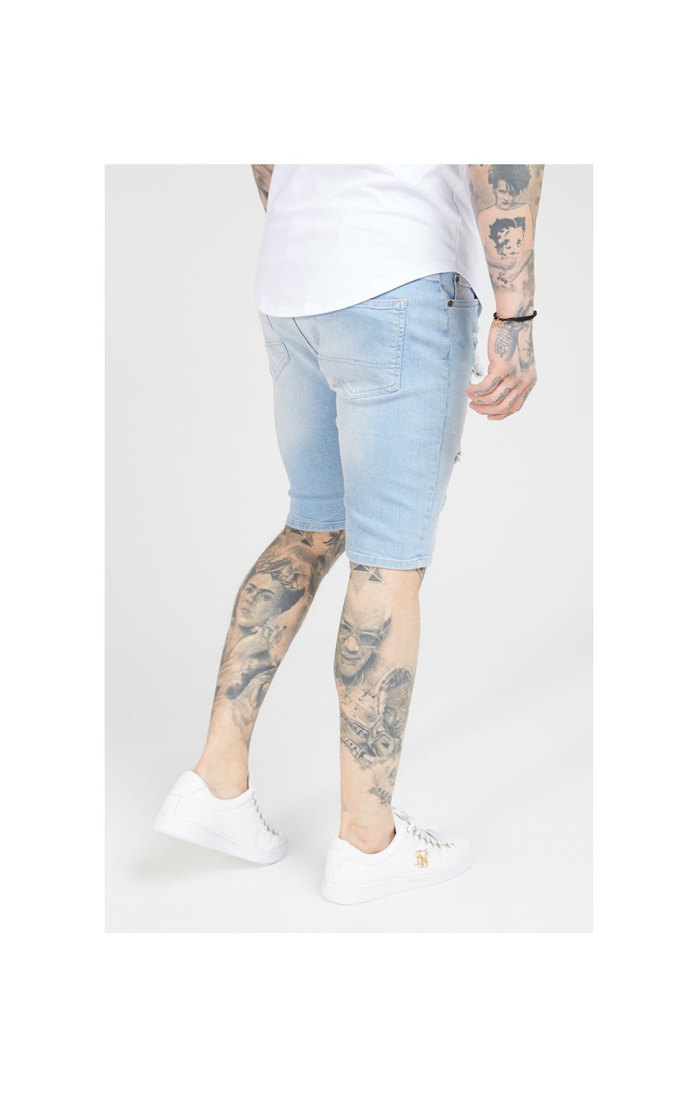 Load image into Gallery viewer, SikSilk Distressed Skinny Shorts – Light Wash (1)