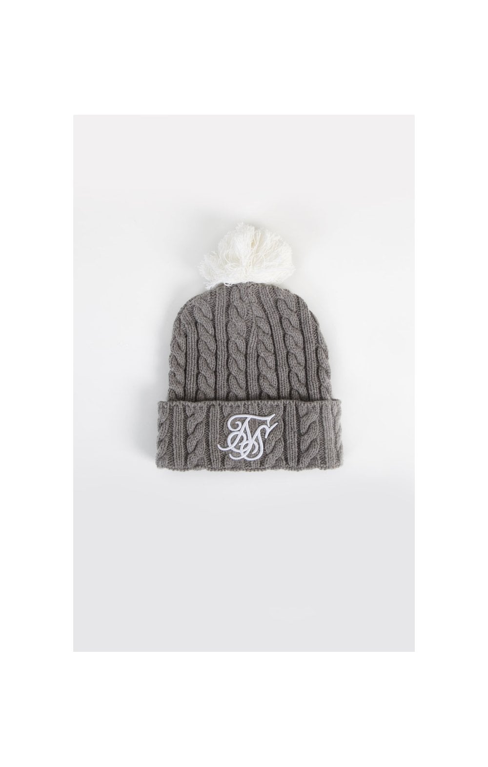 SikSilk Cable Bobble Hat Marl White