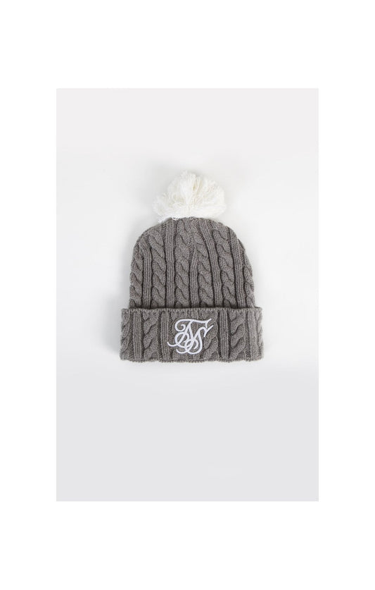 SikSilk Cable Bobble Hat - Marl & White