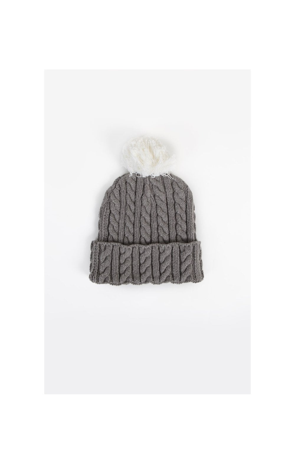 SikSilk Cable Bobble Hat - Marl & White (1)