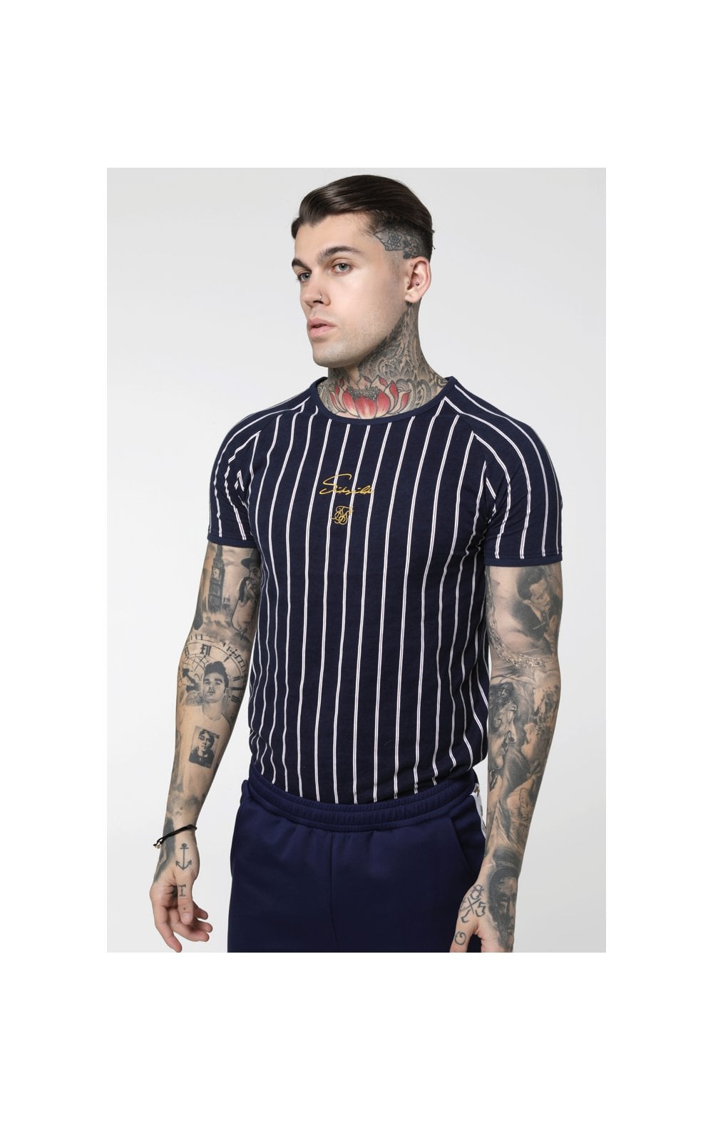 Load image into Gallery viewer, SikSilk S/S Raglan Gym Tee - Navy &amp; White