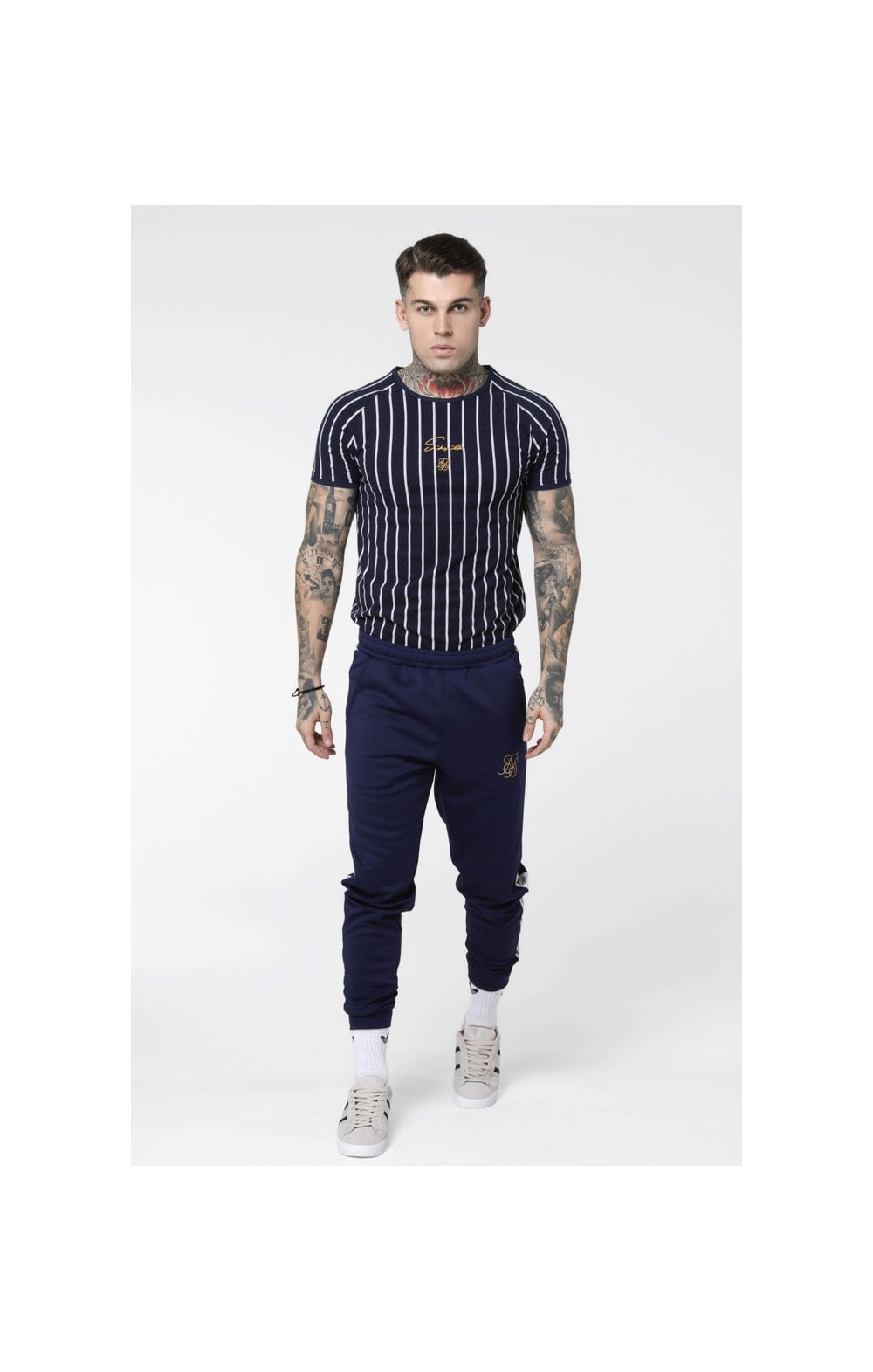 Load image into Gallery viewer, SikSilk S/S Raglan Gym Tee - Navy &amp; White (1)