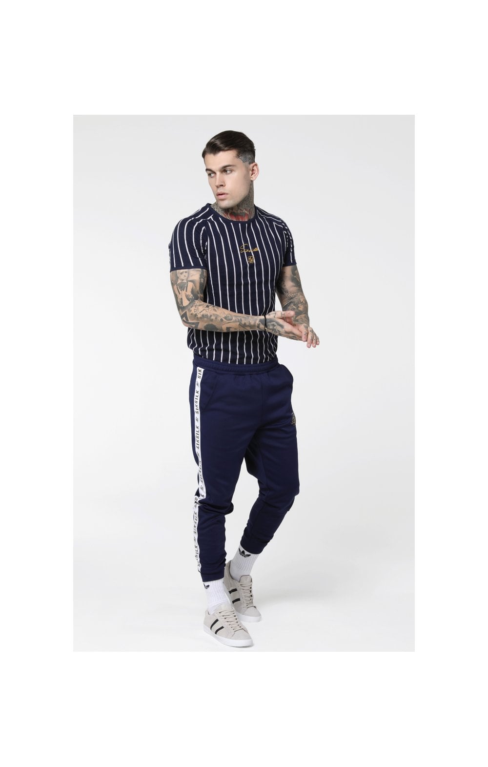 Load image into Gallery viewer, SikSilk S/S Raglan Gym Tee - Navy &amp; White (3)