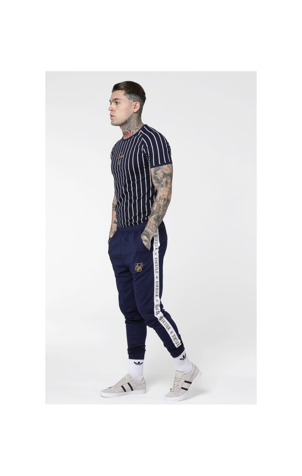 Load image into Gallery viewer, SikSilk S/S Raglan Gym Tee - Navy &amp; White (4)