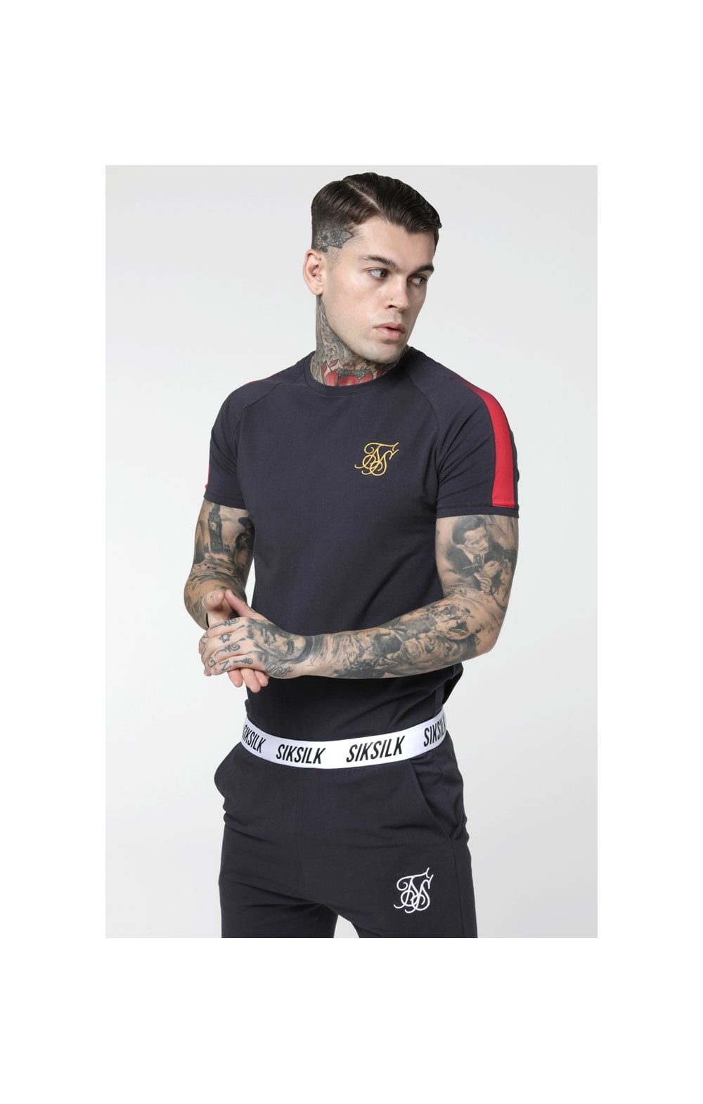 SikSilk Fade Panel Tee - Grey