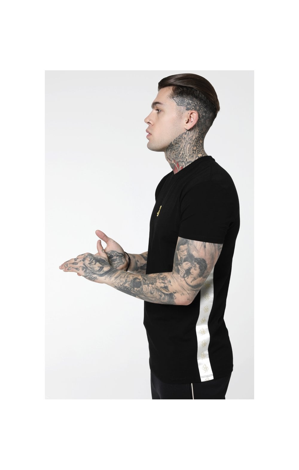 SikSilk S/S Side Tape Tee - Black & Gold (1)