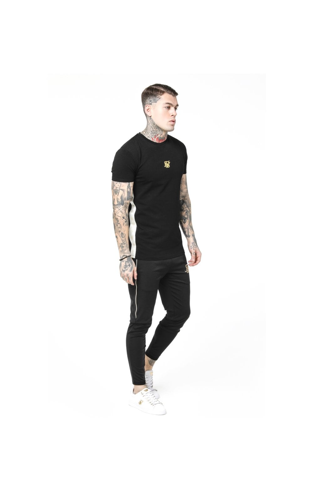 SikSilk S/S Side Tape Tee - Black & Gold (3)