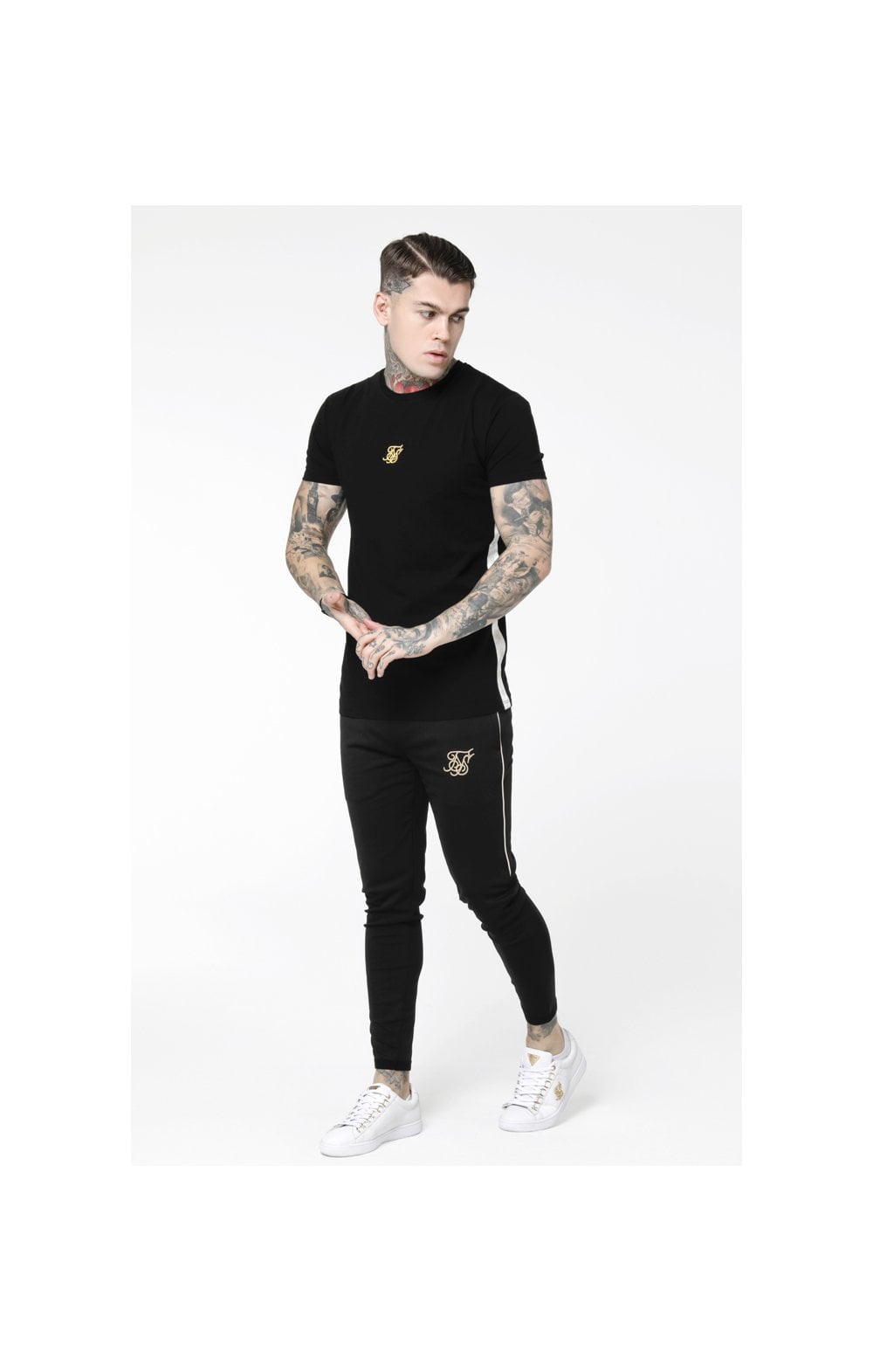 SikSilk S/S Side Tape Tee - Black & Gold