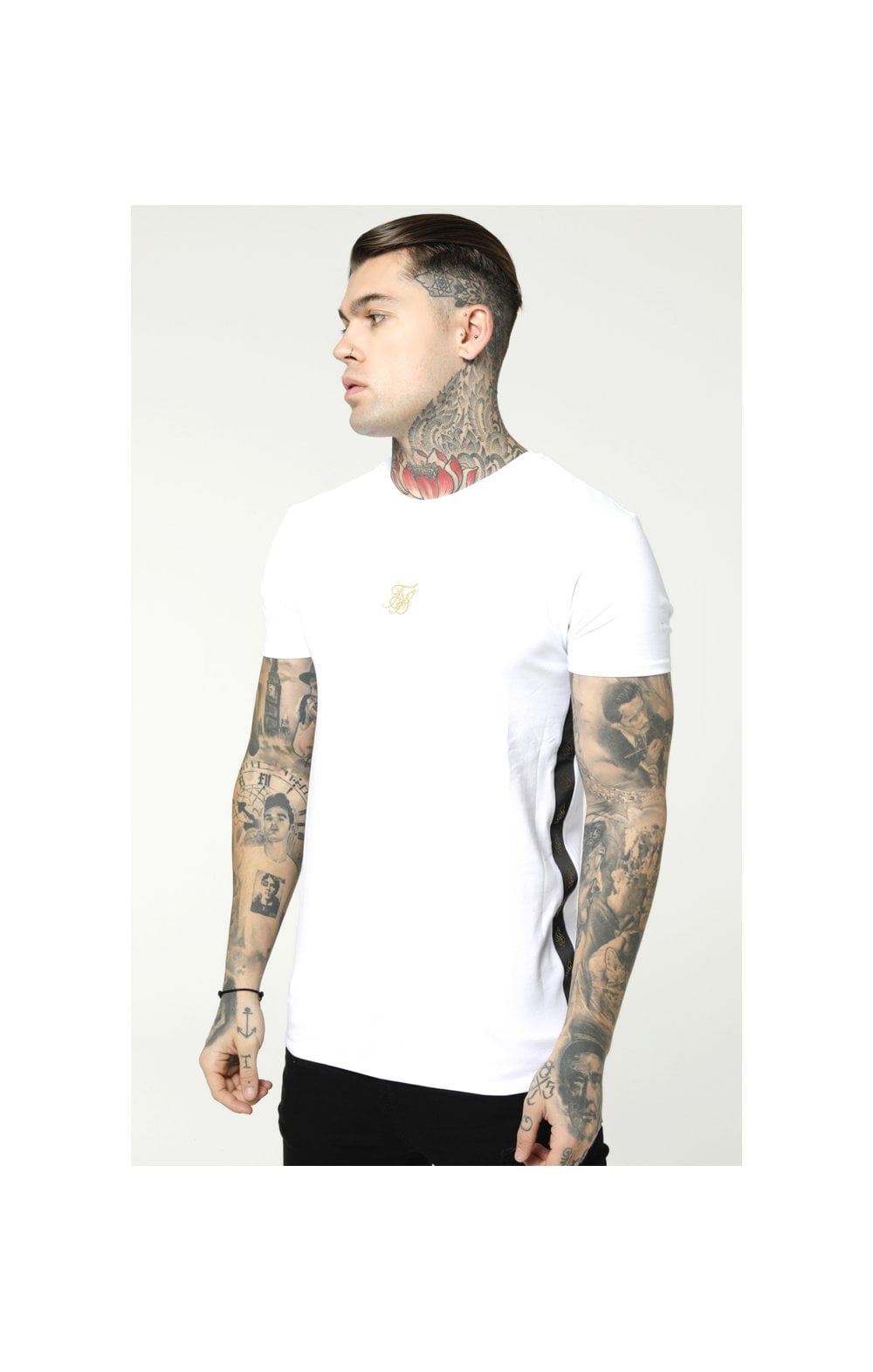 SikSilk S/S Side Tape Tee – White & Gold (1)