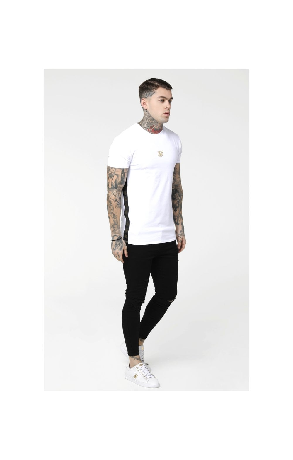 SikSilk S/S Side Tape Tee – White & Gold (2)