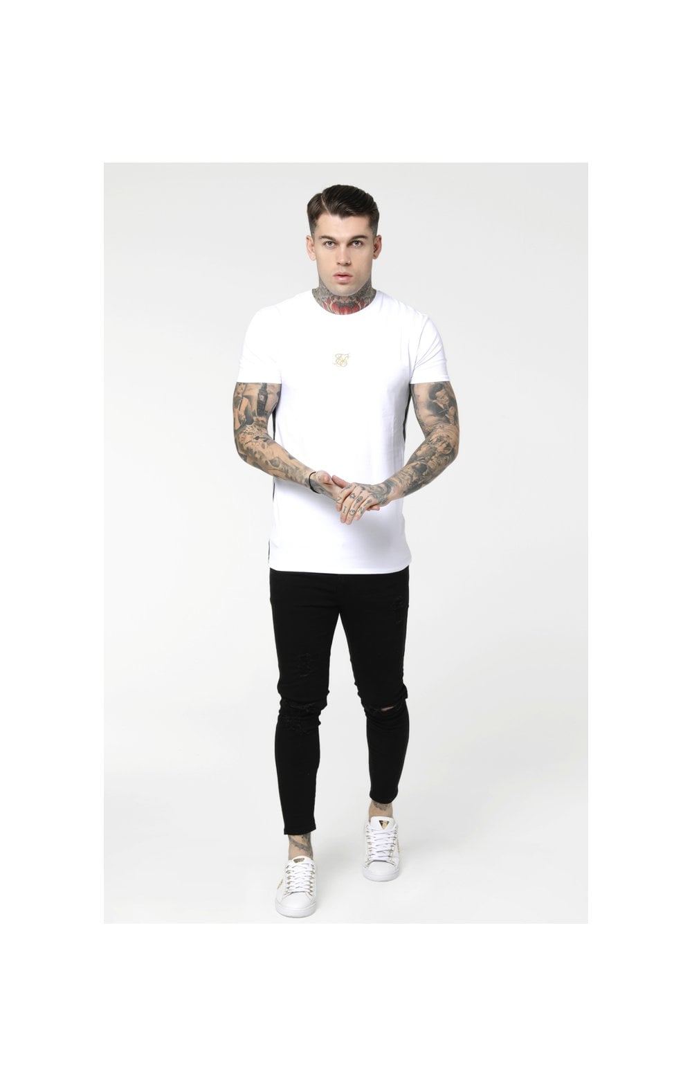 SikSilk S/S Side Tape Tee – White & Gold (3)