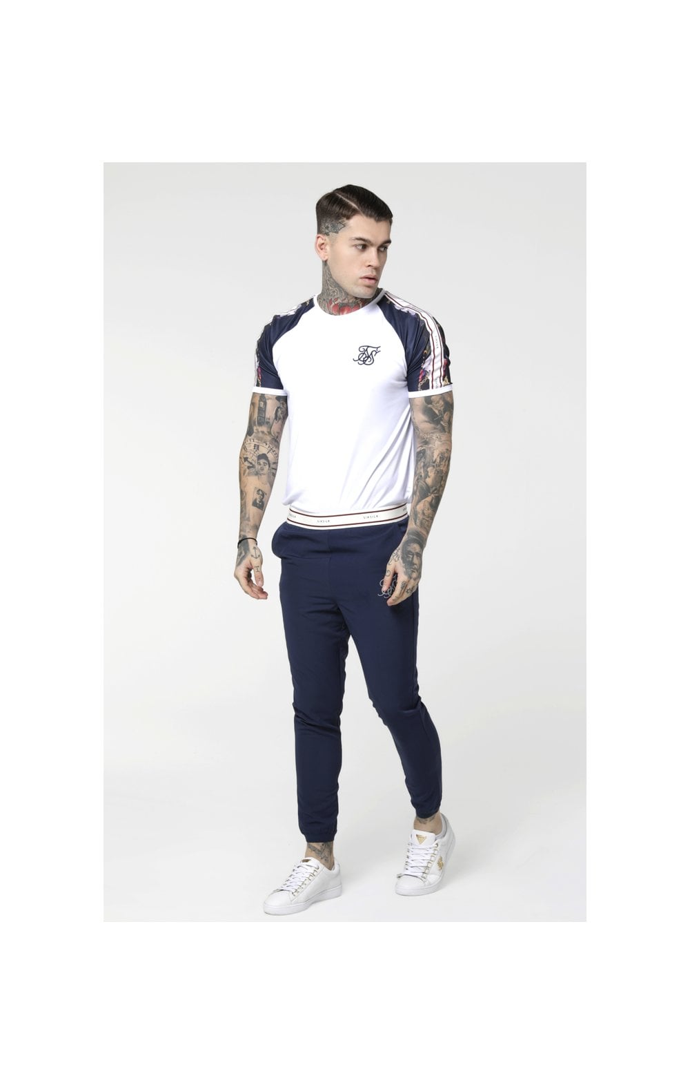 SikSilk Starlite Raglan Tape Tee - Navy & White