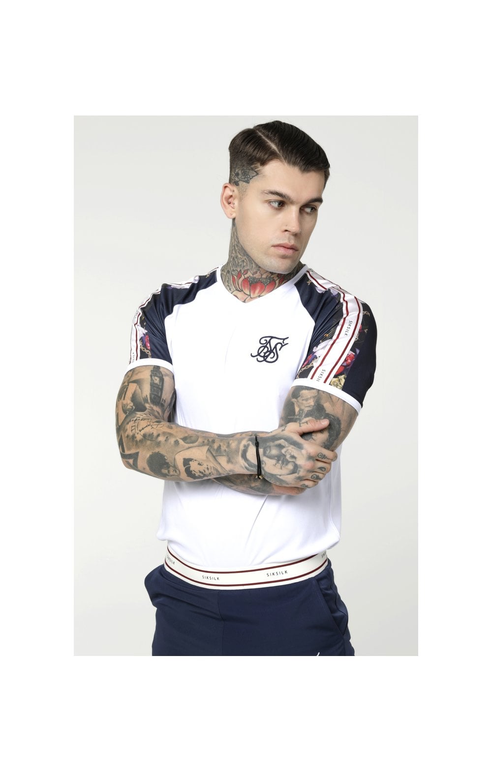 SikSilk Starlite Raglan Tape Tee - Navy & White (1)