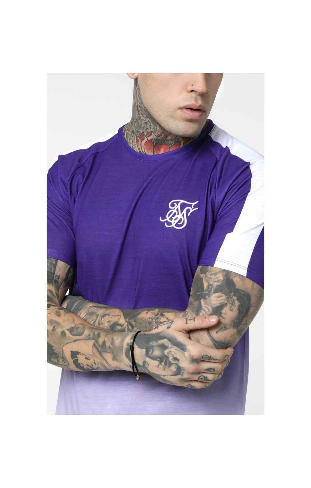 SikSilk Curved Hem Raglan Fade Tee - Purple & White