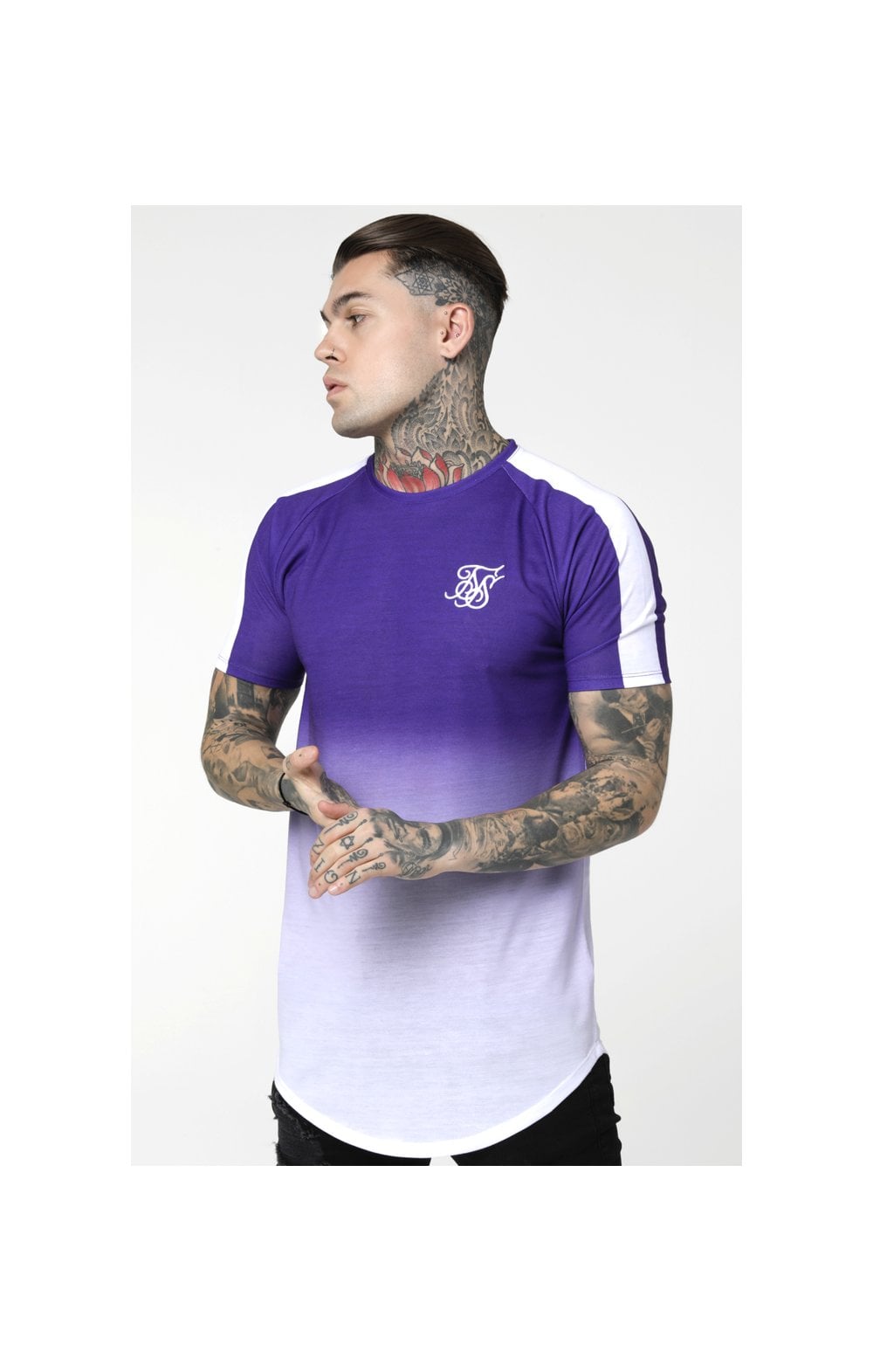 SikSilk Curved Hem Raglan Fade Tee - Purple & White (1)