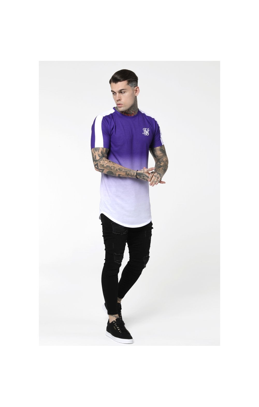 SikSilk Curved Hem Raglan Fade Tee - Purple & White (2)