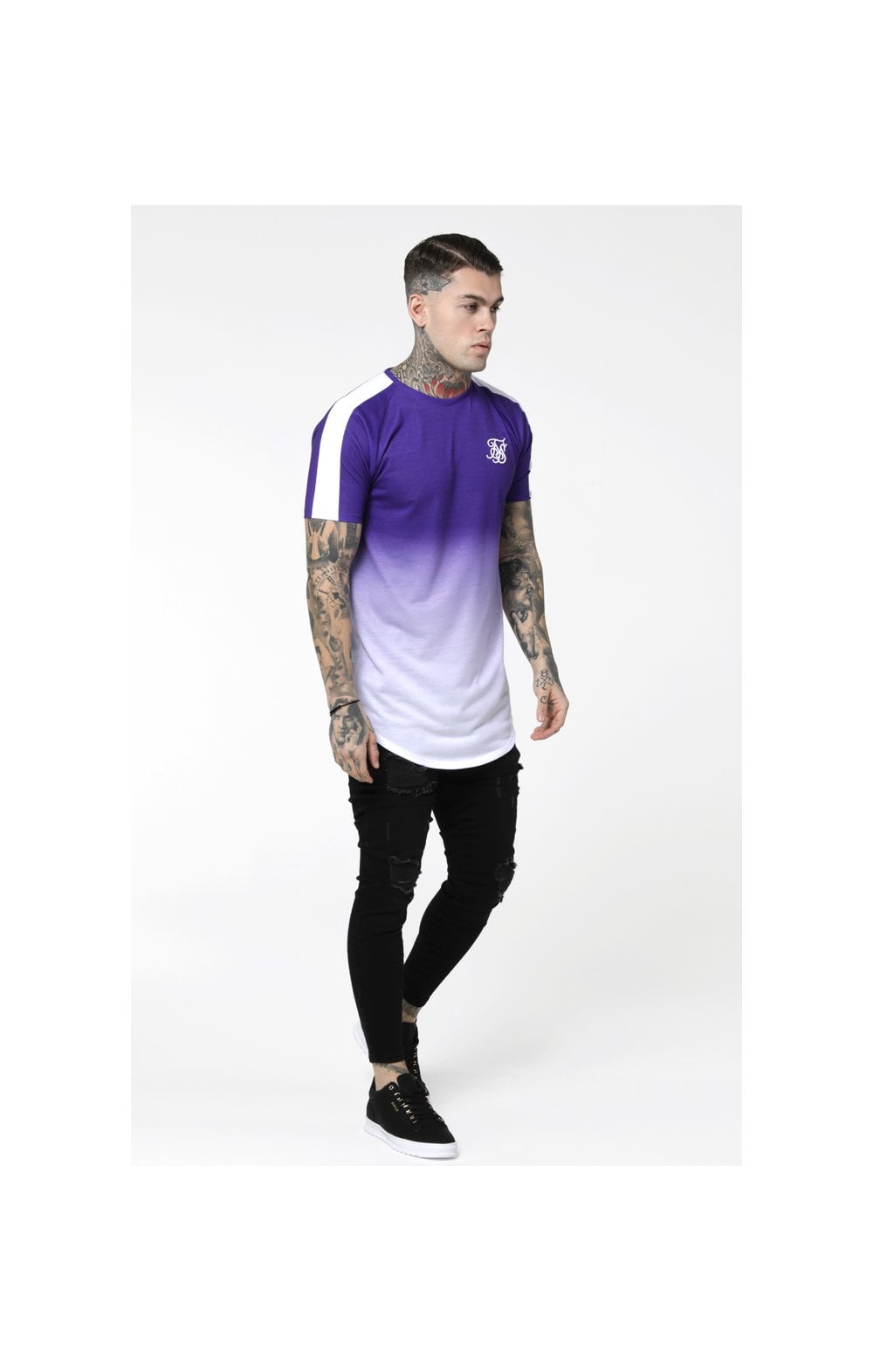 SikSilk Curved Hem Raglan Fade Tee - Purple & White (3)