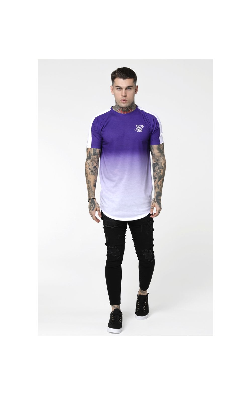 SikSilk Curved Hem Raglan Fade Tee - Purple & White (4)