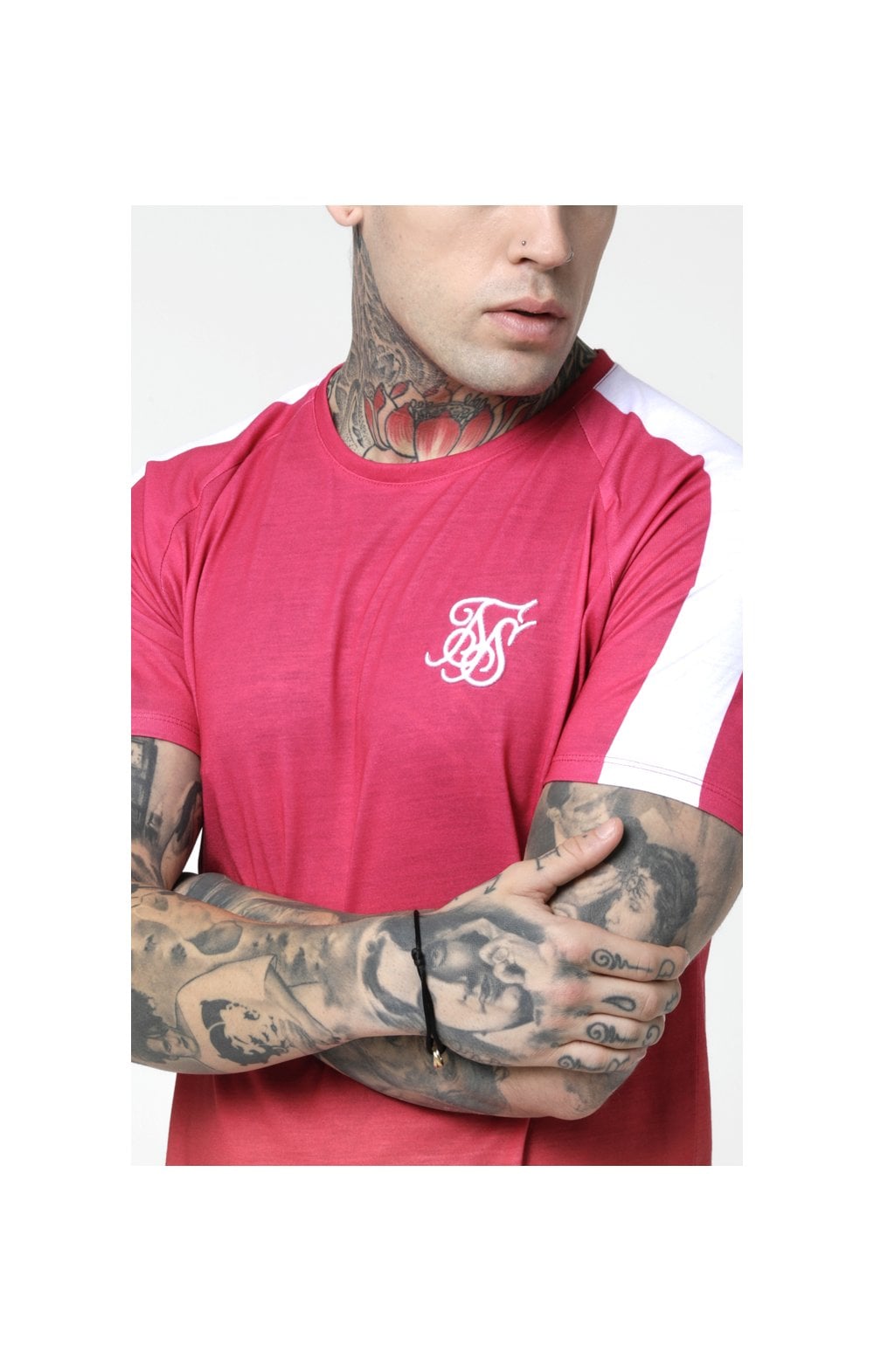 SikSilk Curved Hem Raglan Fade Tee - Orange & Pink (1)