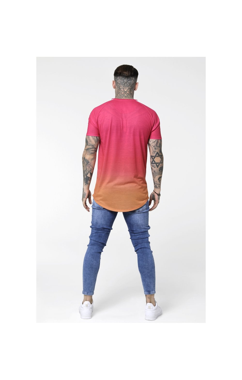 SikSilk Curved Hem Raglan Fade Tee - Orange & Pink (5)