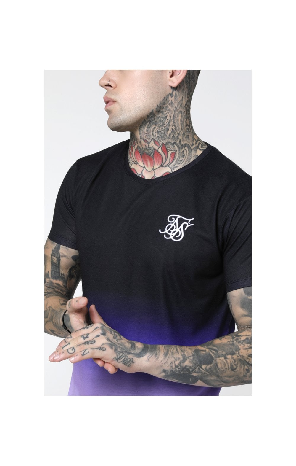 SikSilk Curved Hem Fade Tee - Black,Purple & White (1)