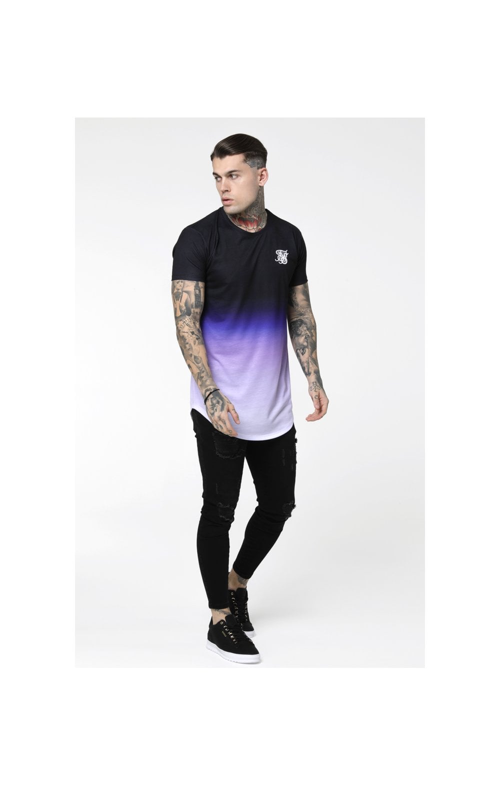 SikSilk Curved Hem Fade Tee - Black,Purple & White (2)