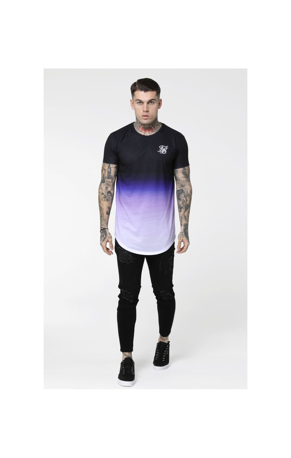 Load image into Gallery viewer, SikSilk Curved Hem Fade Tee - Black,Purple &amp; White (4)