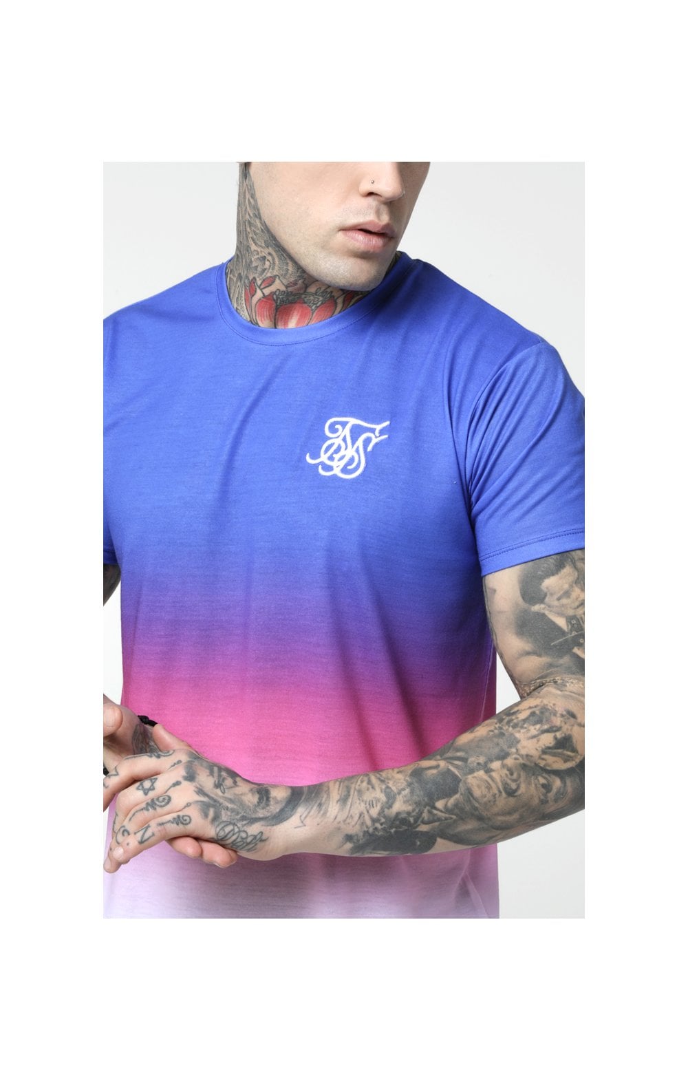 Load image into Gallery viewer, SikSilk Curved Hem Fade Tee - Blue,Pink &amp; White (1)