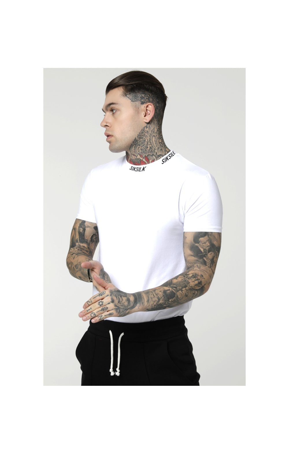 Load image into Gallery viewer, SikSilk S/S High Collar Logo Tee - White
