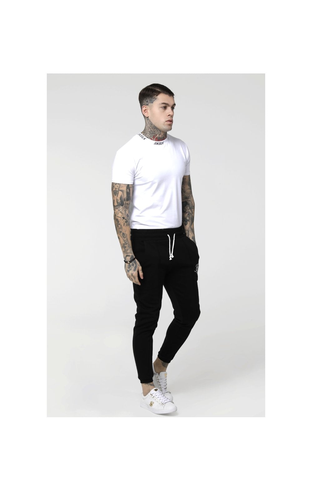 Load image into Gallery viewer, SikSilk S/S High Collar Logo Tee - White (3)