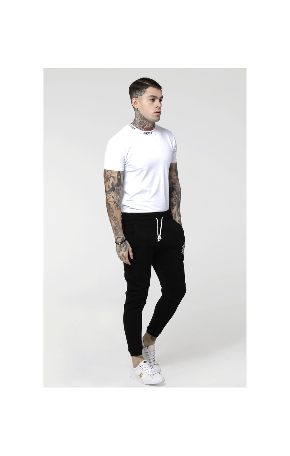 SikSilk S/S High Collar Logo Tee - White (3)