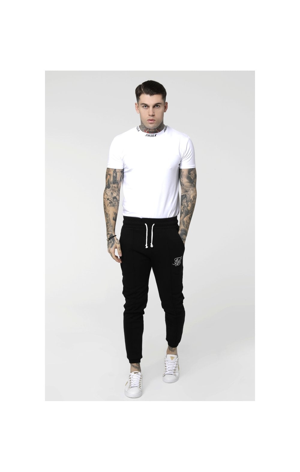 SikSilk S/S High Collar Logo Tee - White (5)