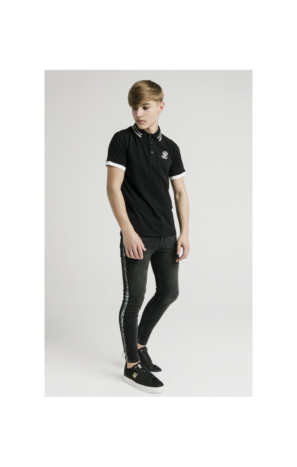 Load image into Gallery viewer, Illusive London S/S Polo Tee - Black &amp; White (2)