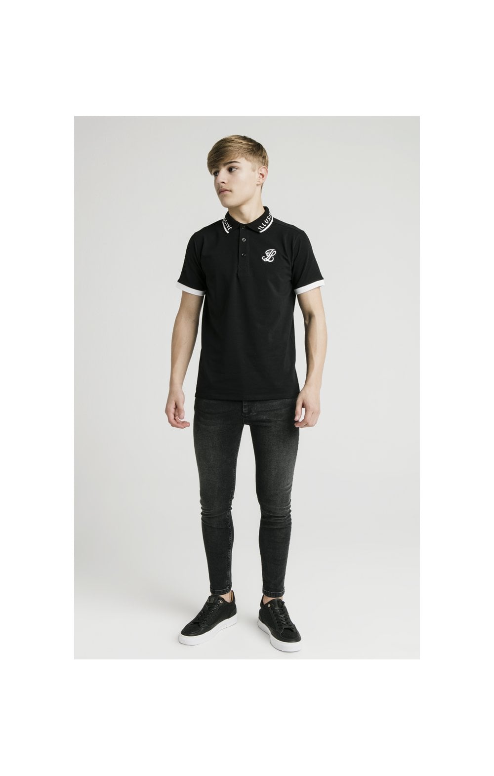 Load image into Gallery viewer, Illusive London S/S Polo Tee - Black &amp; White (3)