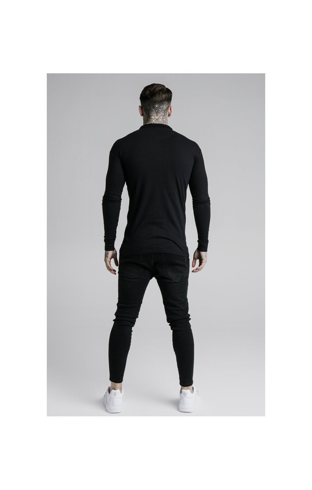 SikSilk L/S Zip Collar Polo Shirt - Black (4)