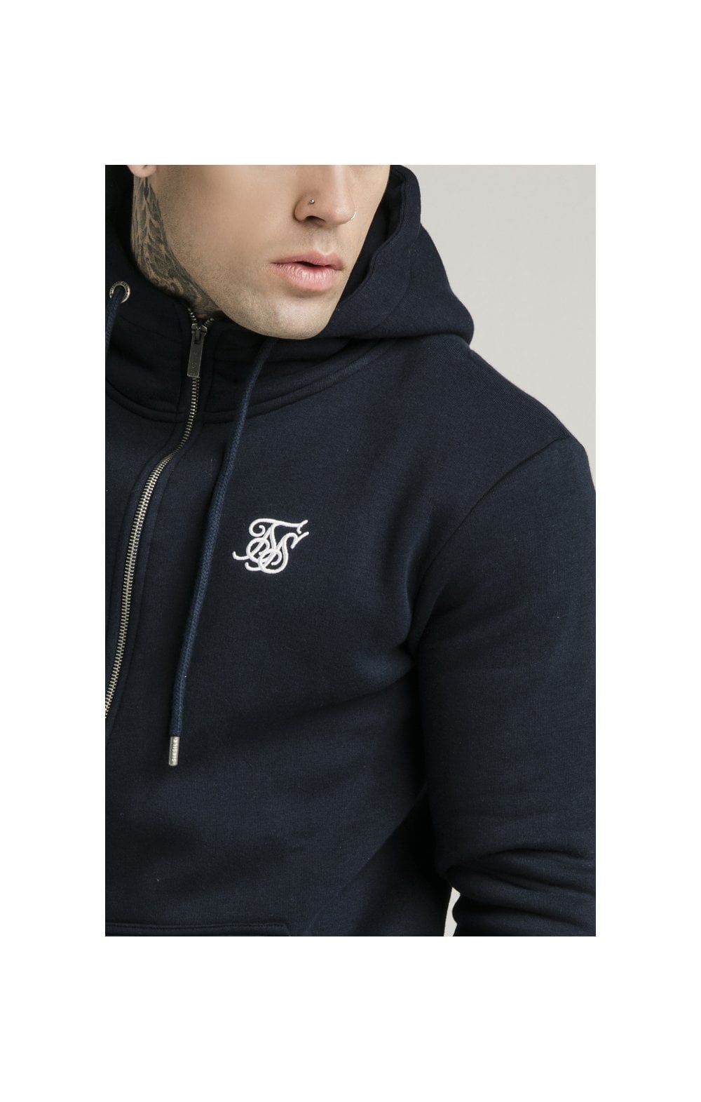 SikSilk Zip Through Funnel Neck Hoodie - Navy (1)