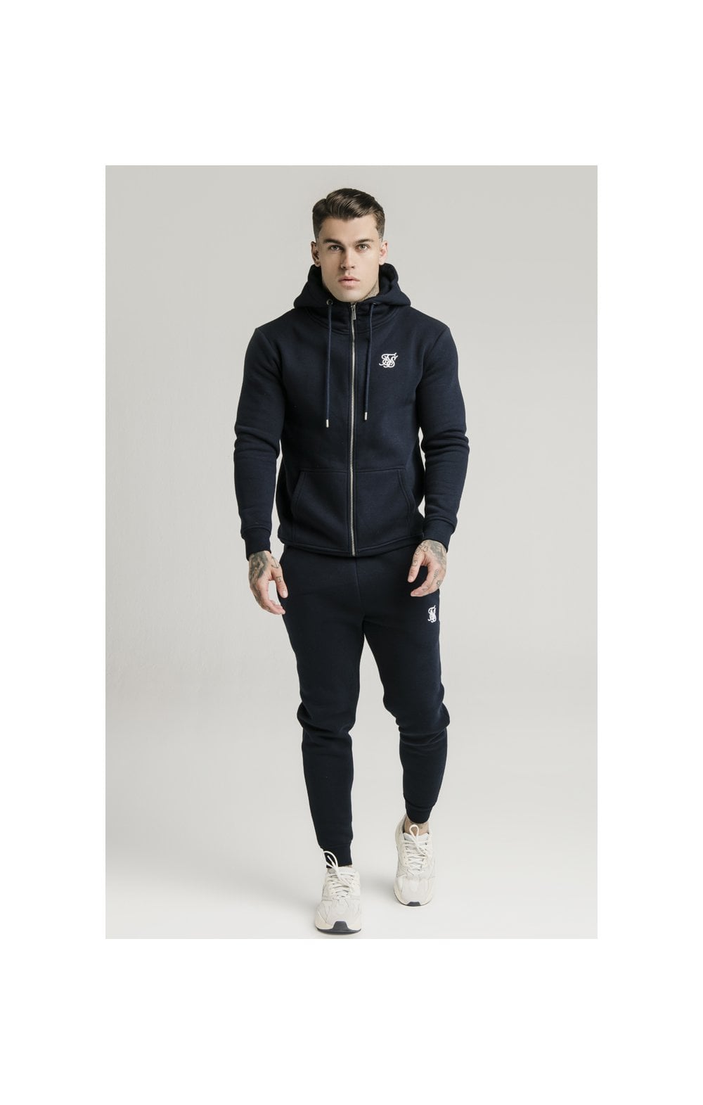 SikSilk Zip Through Funnel Neck Hoodie - Navy (2)