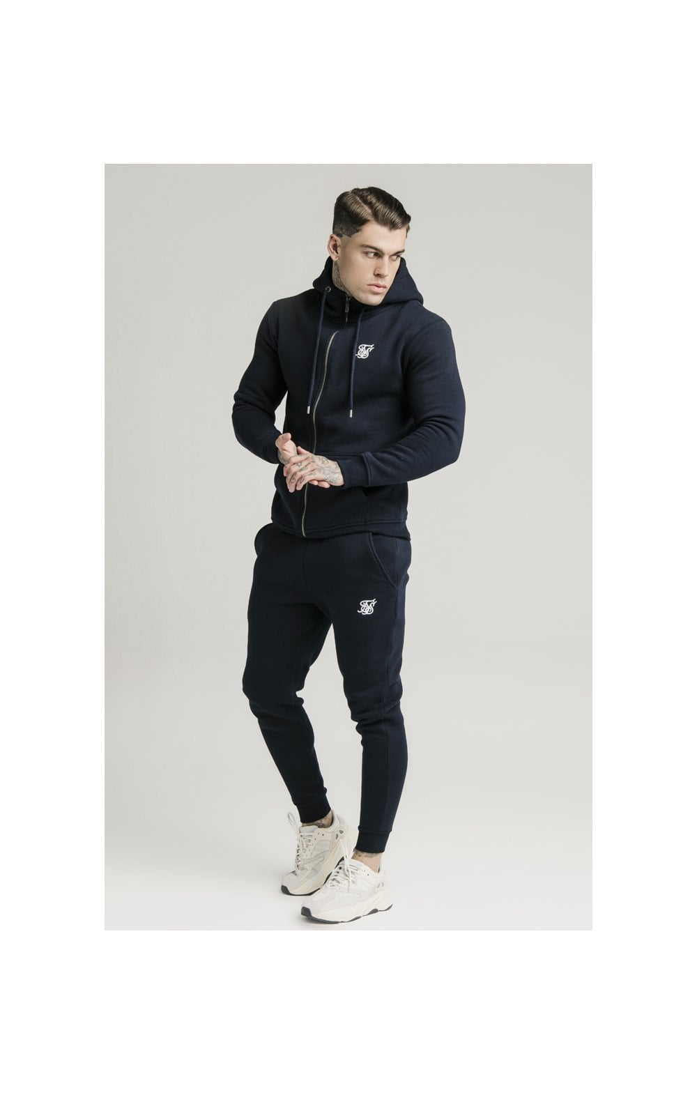 SikSilk Zip Through Funnel Neck Hoodie - Navy (3)