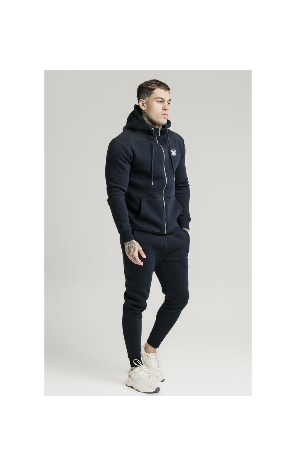 SikSilk Zip Through Funnel Neck Hoodie - Navy (4)