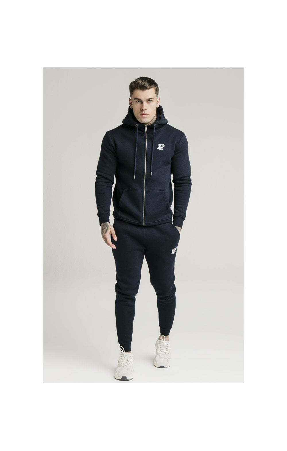 SikSilk Zip Through Funnel Neck Hoodie - Navy (5)