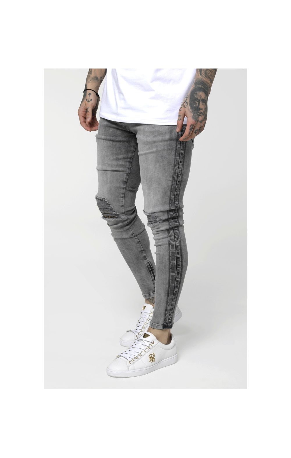 SikSilk Low Rise Cartel Denims - Snow Wash