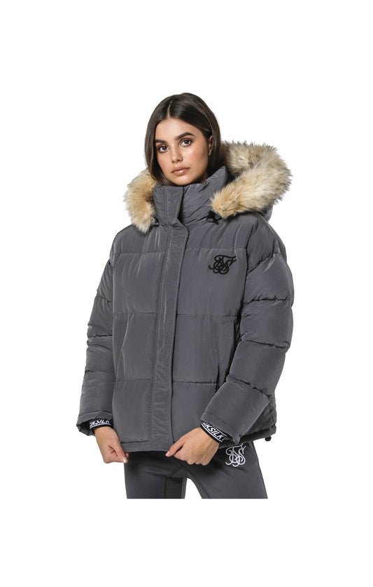 SikSilk Short Parka Jacket - Charcoal