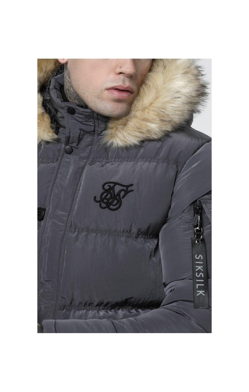 SikSilk Shiny Puff Parka – Grey (1)