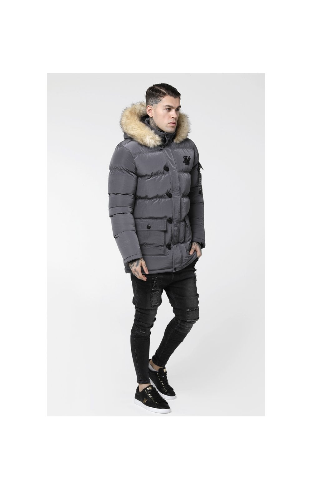 Load image into Gallery viewer, SikSilk Shiny Puff Parka – Grey (3)