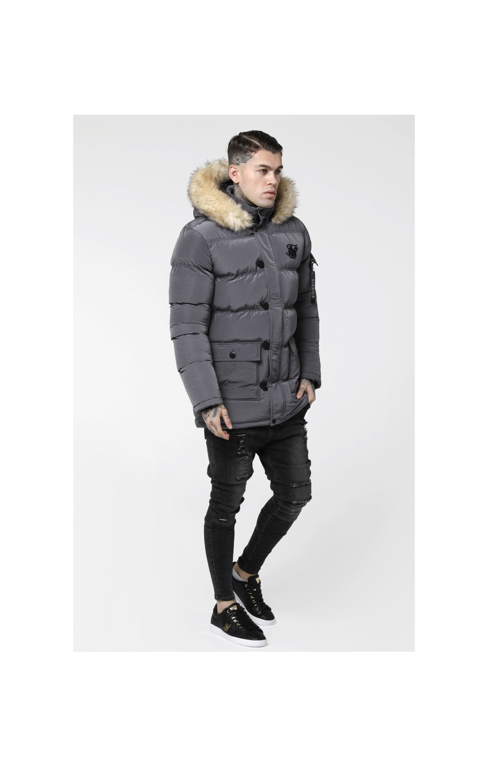 SikSilk Shiny Puff Parka – Grey (3)